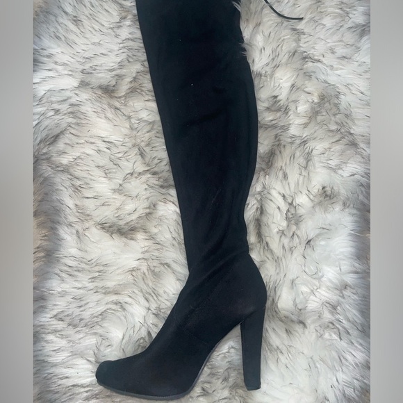 Thigh high boots knee high boots Black heel boots chunky boots - Picture 4 of 9